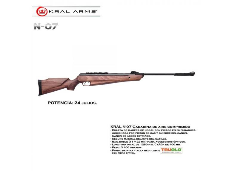 Carbine KRAL Air N-07 walnut wood, gas piston - 4.5 mm balines 24 Joules