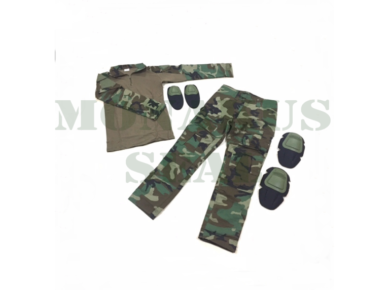 Combat uniform complete with woodland knee and brace